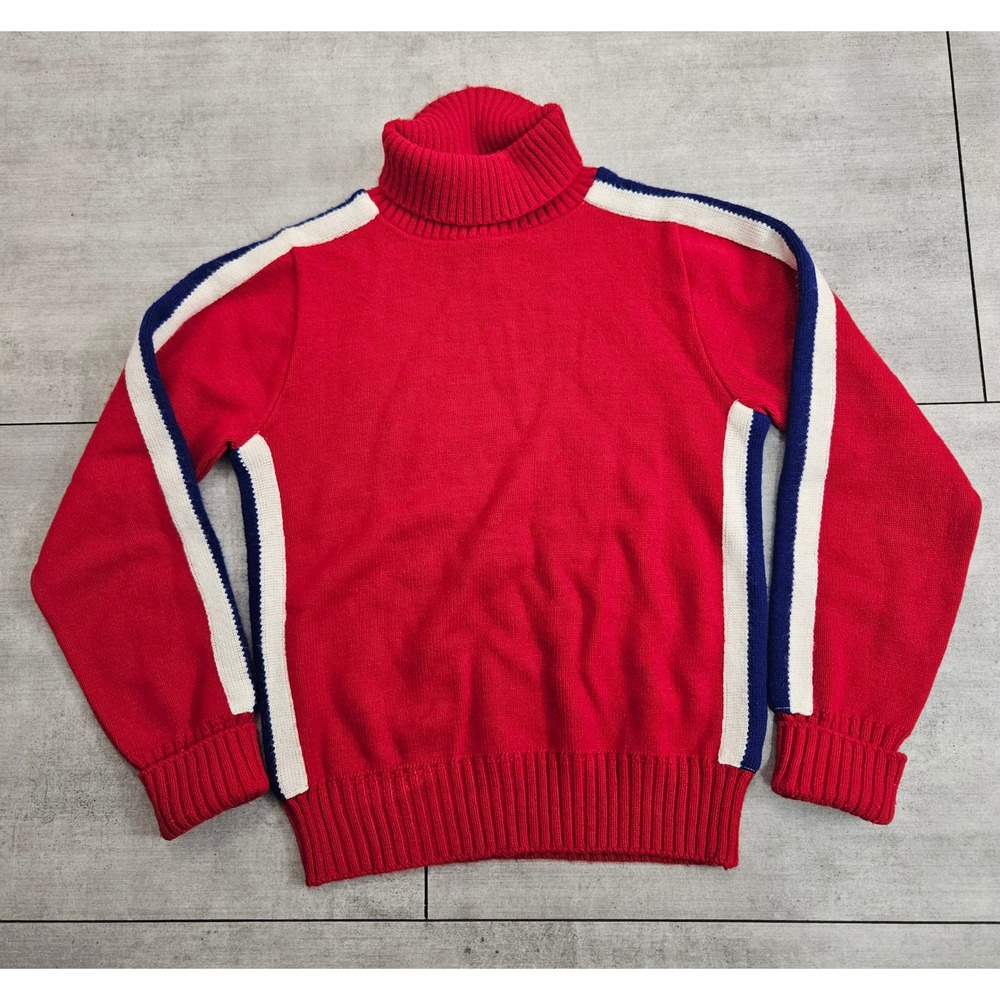 Vintage Cheerleader Supply Co Red Orlon Acrylic Turtleneck Sweater Stripe‎ Sz 36